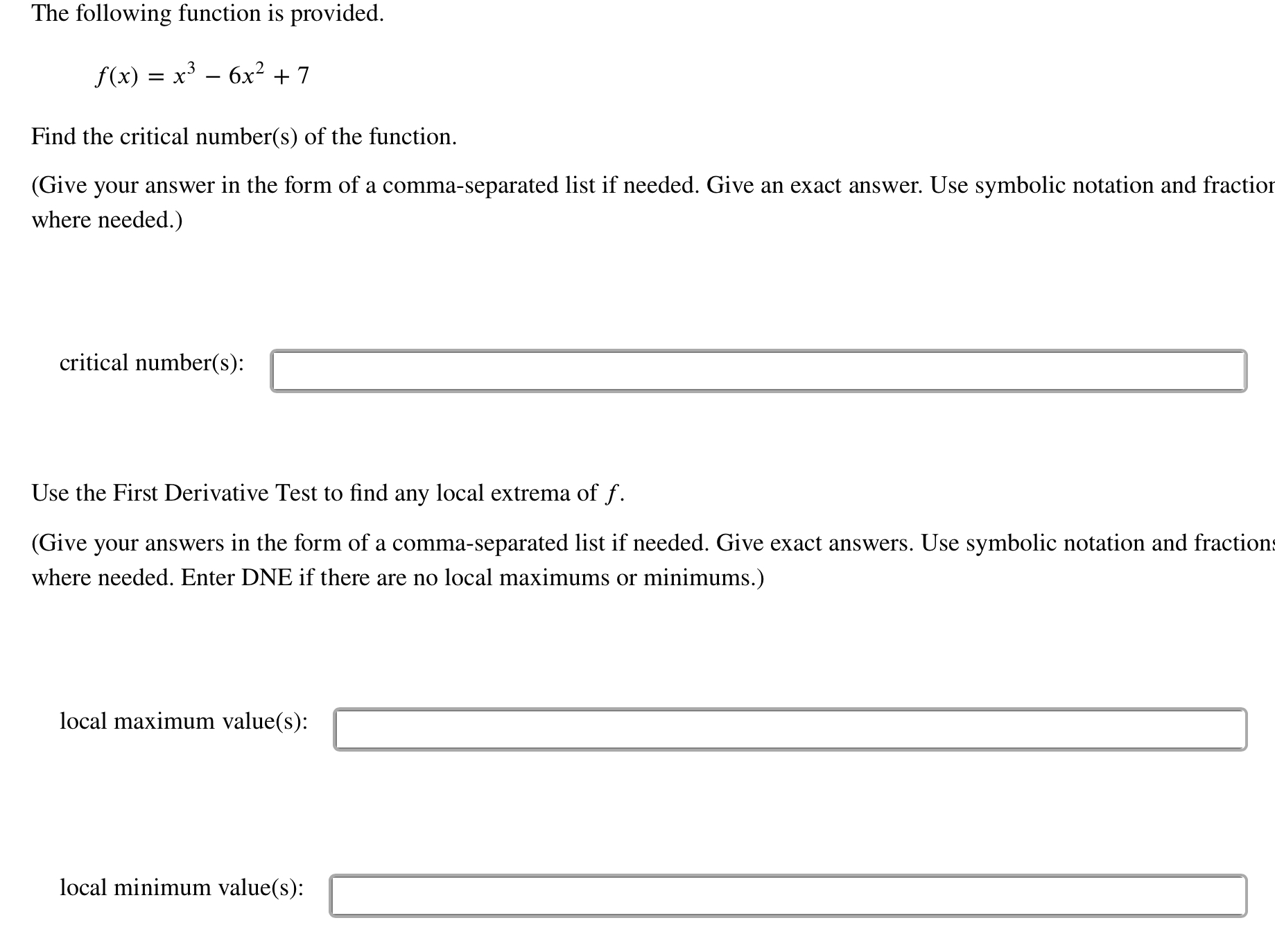 Solved The following function is provided.f(x)=x3-6x2+7Find | Chegg.com