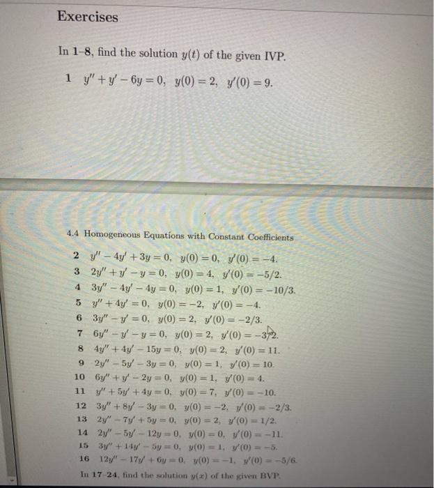 Solved Exercises In 1-8, find the solution y(t) of the given | Chegg.com