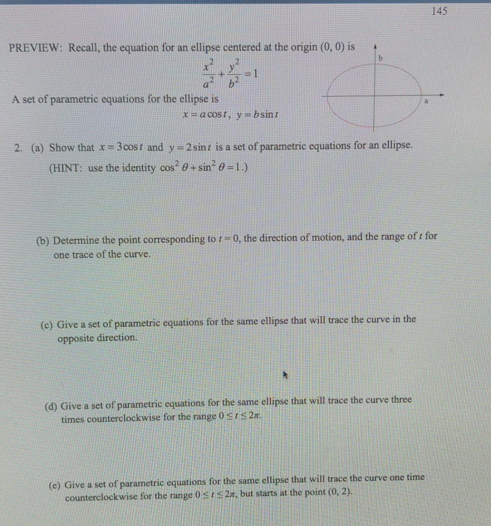 Solved 145 PREVIEW: Recall, the equation for an ellipse | Chegg.com