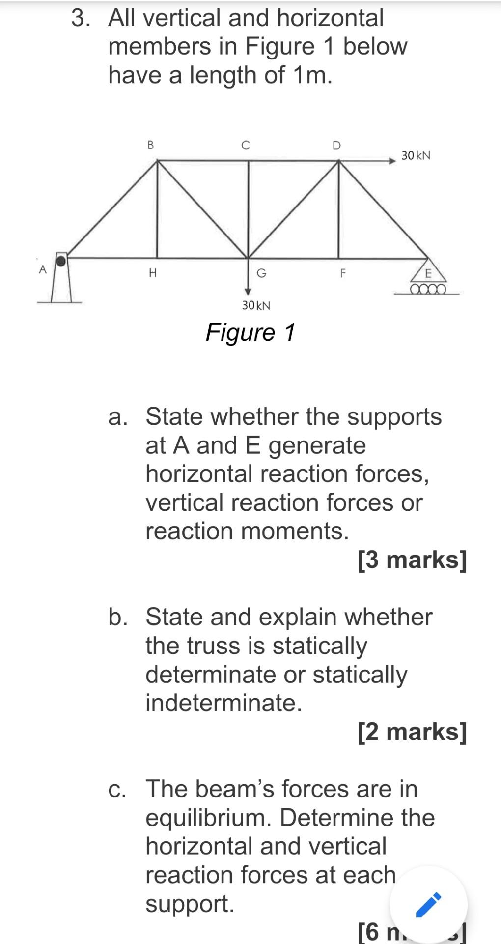 Solved 3. All vertical and horizontal members in Figure 1 | Chegg.com