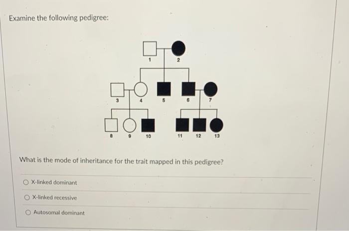 Solved Examine the following pedigree: What is the mode of | Chegg.com