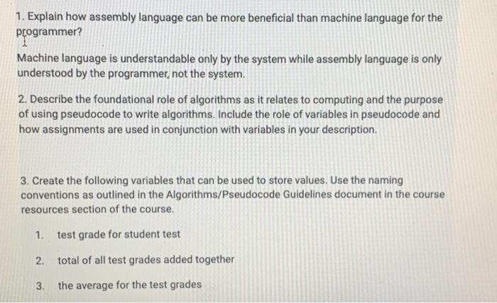 Solved 1. Explain how assembly language can be more | Chegg.com