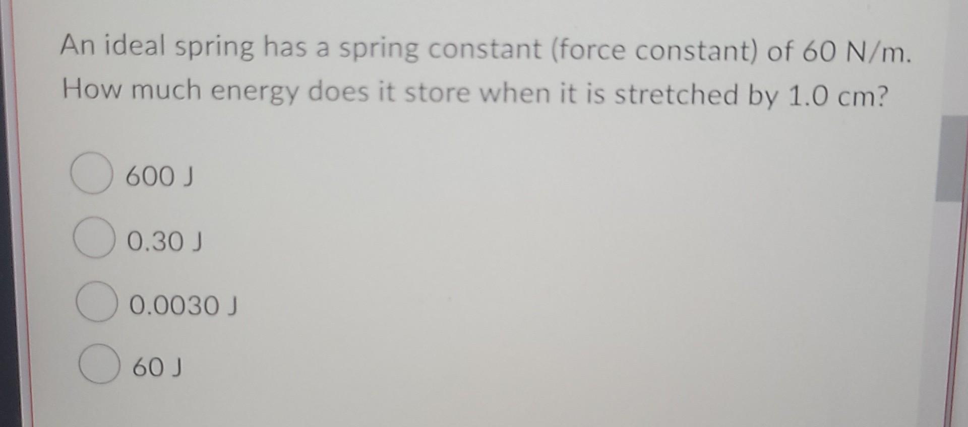 Solved An ideal spring has a spring constant (force
