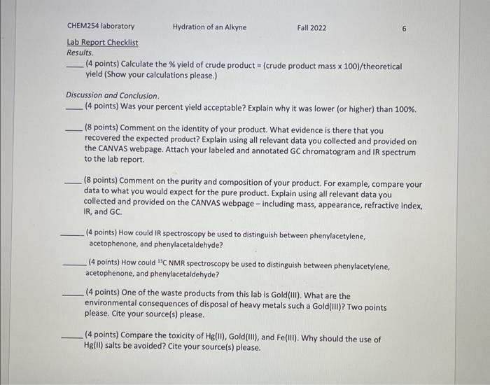 Lab Report Checklist Results. (4 points) Calculate | Chegg.com