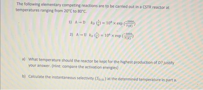 Solved The following elementary competing reactions are to | Chegg.com