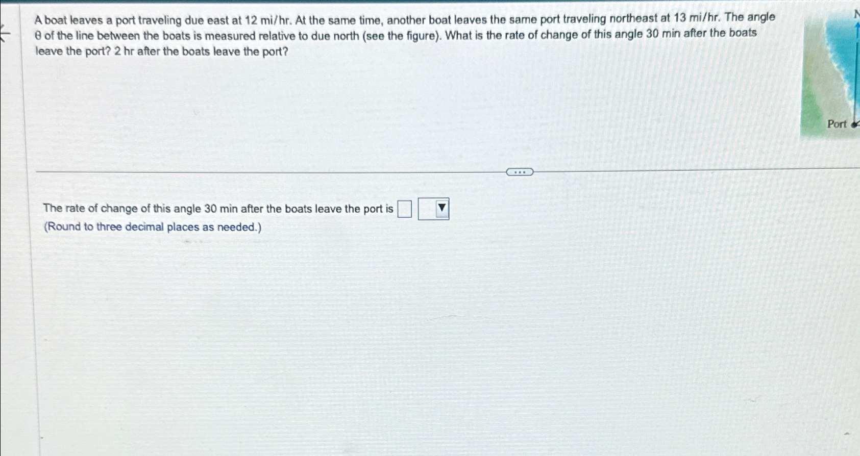 Solved A boat leaves a port traveling due east at 12mihr. | Chegg.com