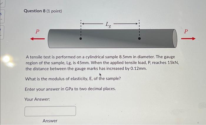 Solved Question 8 ( 1 point) A tensile test is performed on | Chegg.com