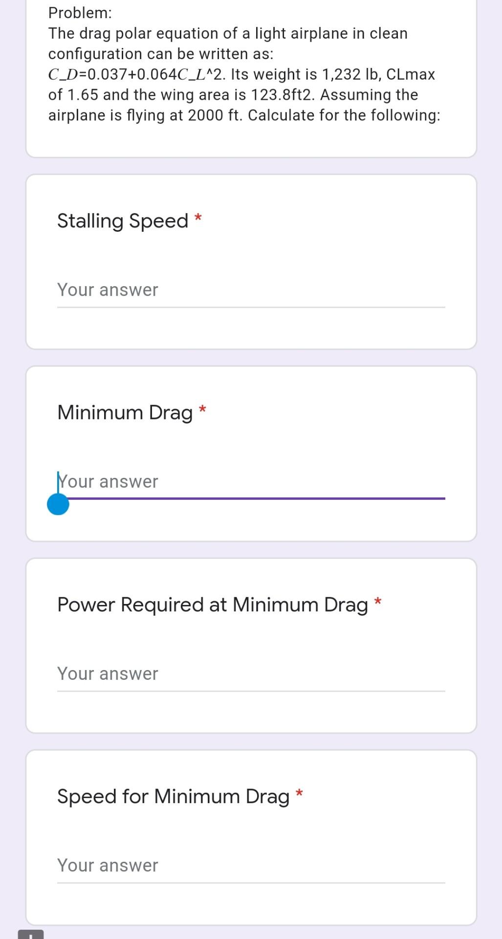 Solved Problem The drag polar equation of a light airplane