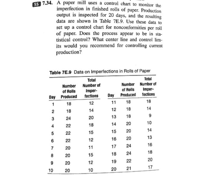 Solved 34. A paper mill uses a control chart to monitor the | Chegg.com