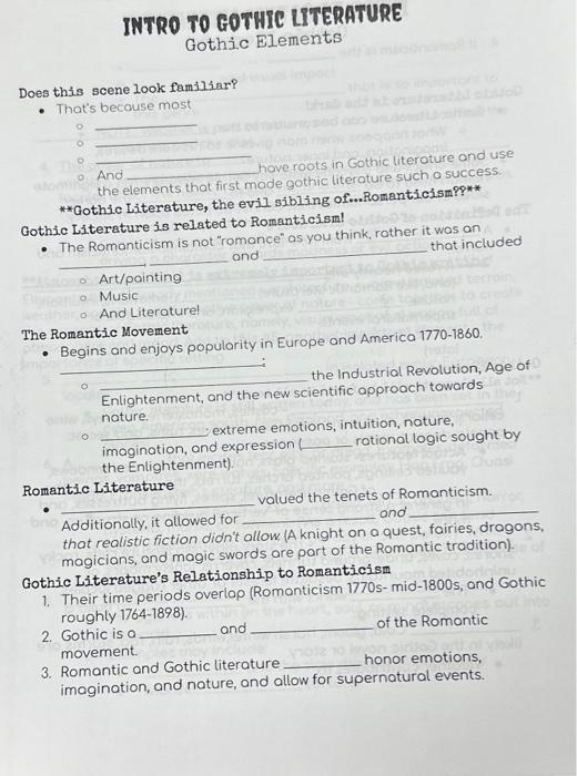 INTRO TO GOTHIC LITERATURE Gothic Elements Does this | Chegg.com