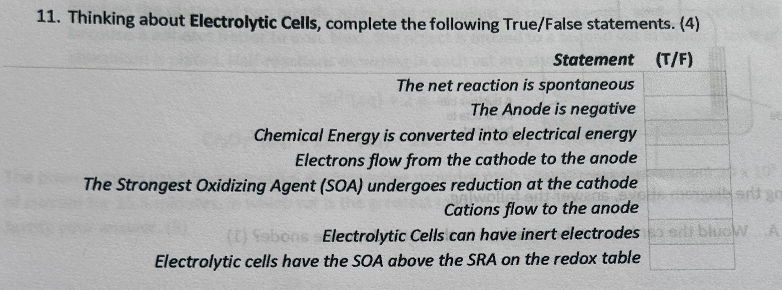 [Solved]: Thinking about Electrolytic Cells, complete the fo