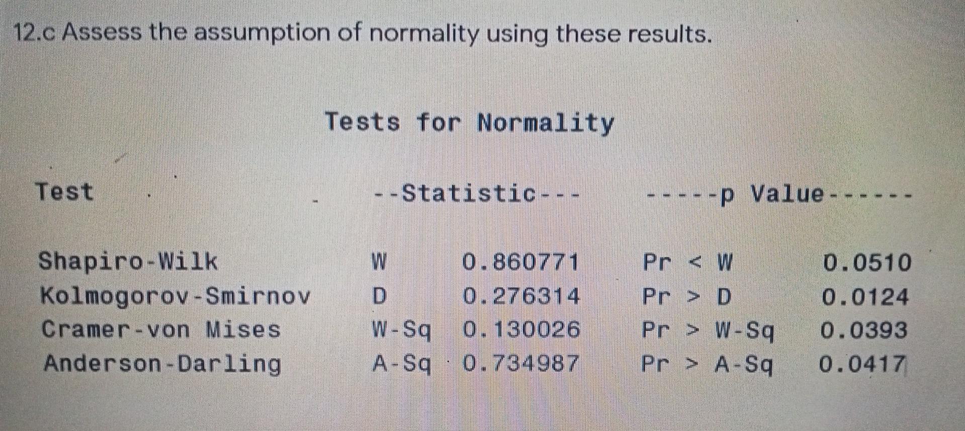 Solved 12.c Assess The Assumption Of Normality Using These | Chegg.com