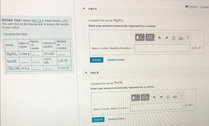 Solved Review Constan Part A Complete the row for MgSO4 Chegg