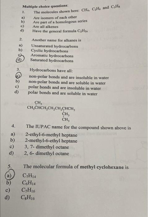 Solved Multiple Choice Questions: 1. The Molecules Shown | Chegg.com