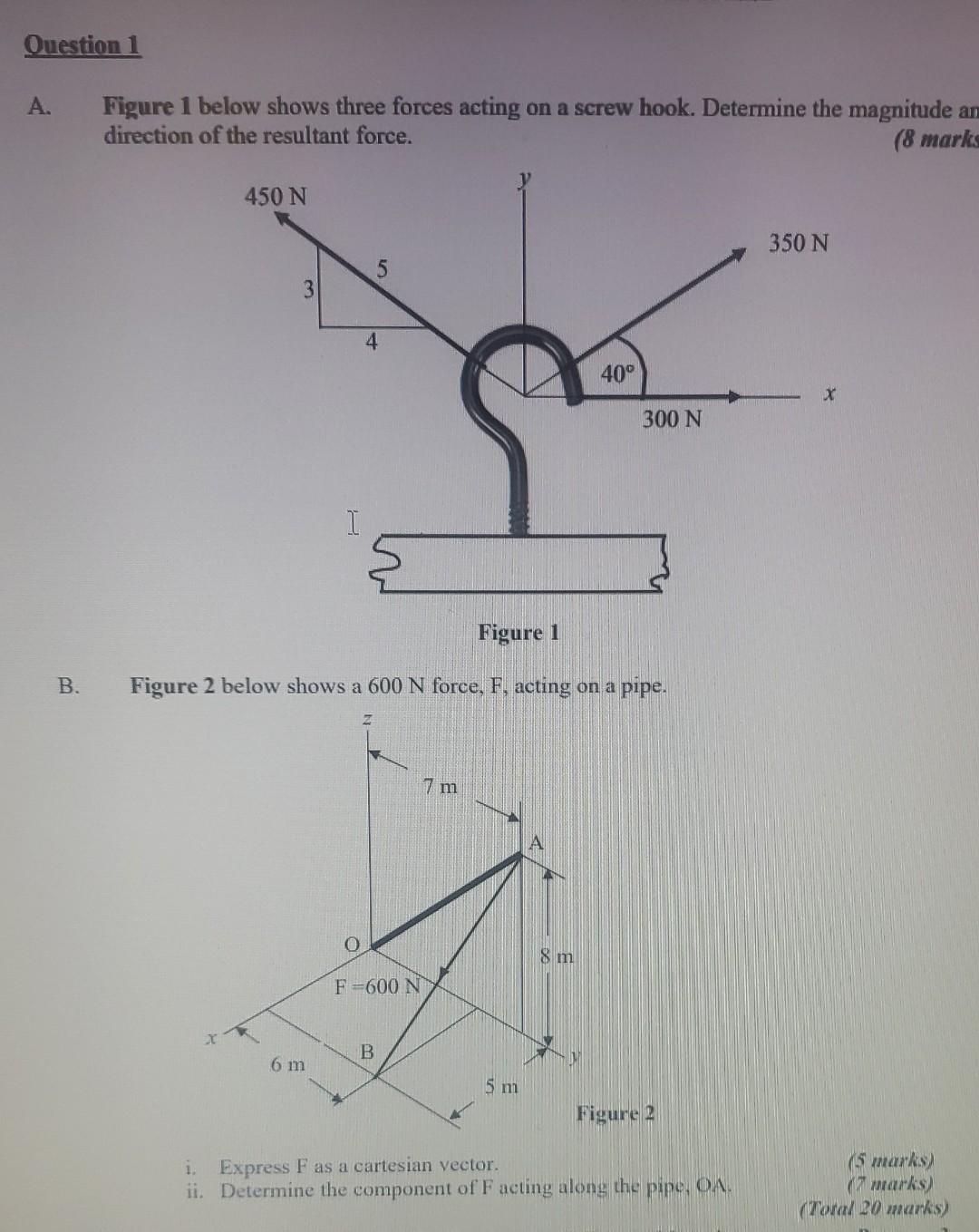 Solved Question 1 A. Figure 1 below shows three forces | Chegg.com