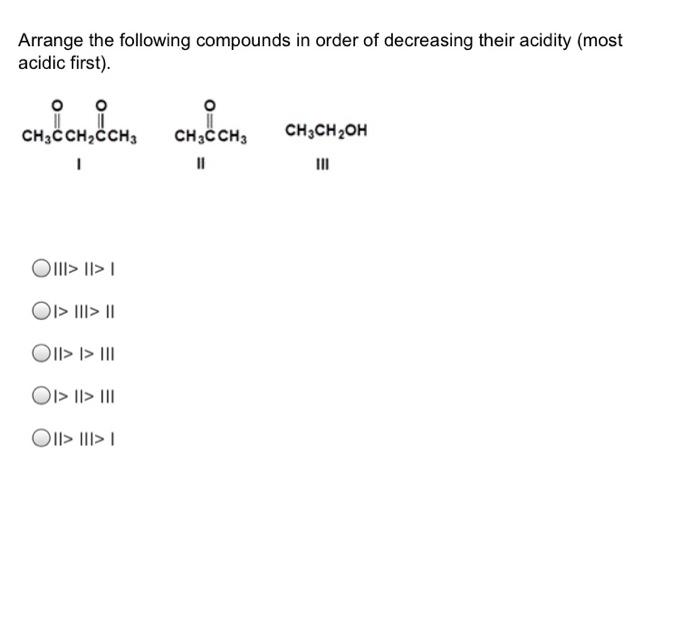 Solved Arrange the following compounds in order of | Chegg.com