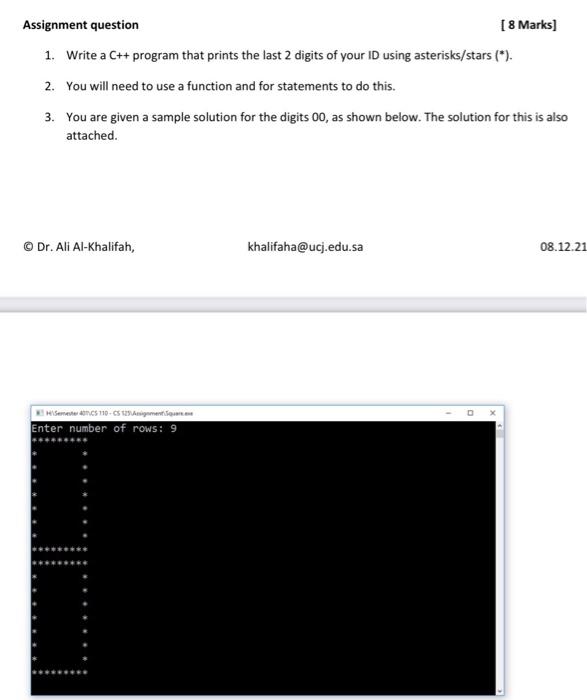 Solved Assignment question [8 Marks) 1. Write a C++ program | Chegg.com