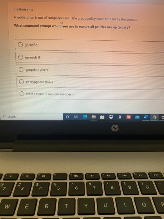 Solved QUESTION 8/15 A workstation is out of compliance with | Chegg.com