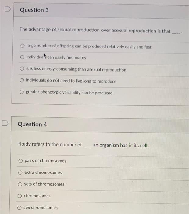 Solved Question 3 The advantage of sexual reproduction over | Chegg.com