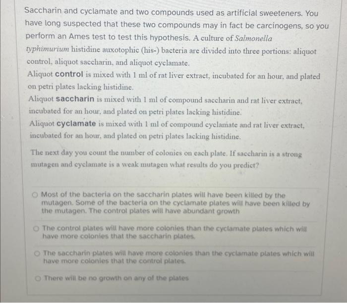 Solved Saccharin and cyclamate and two compounds used as