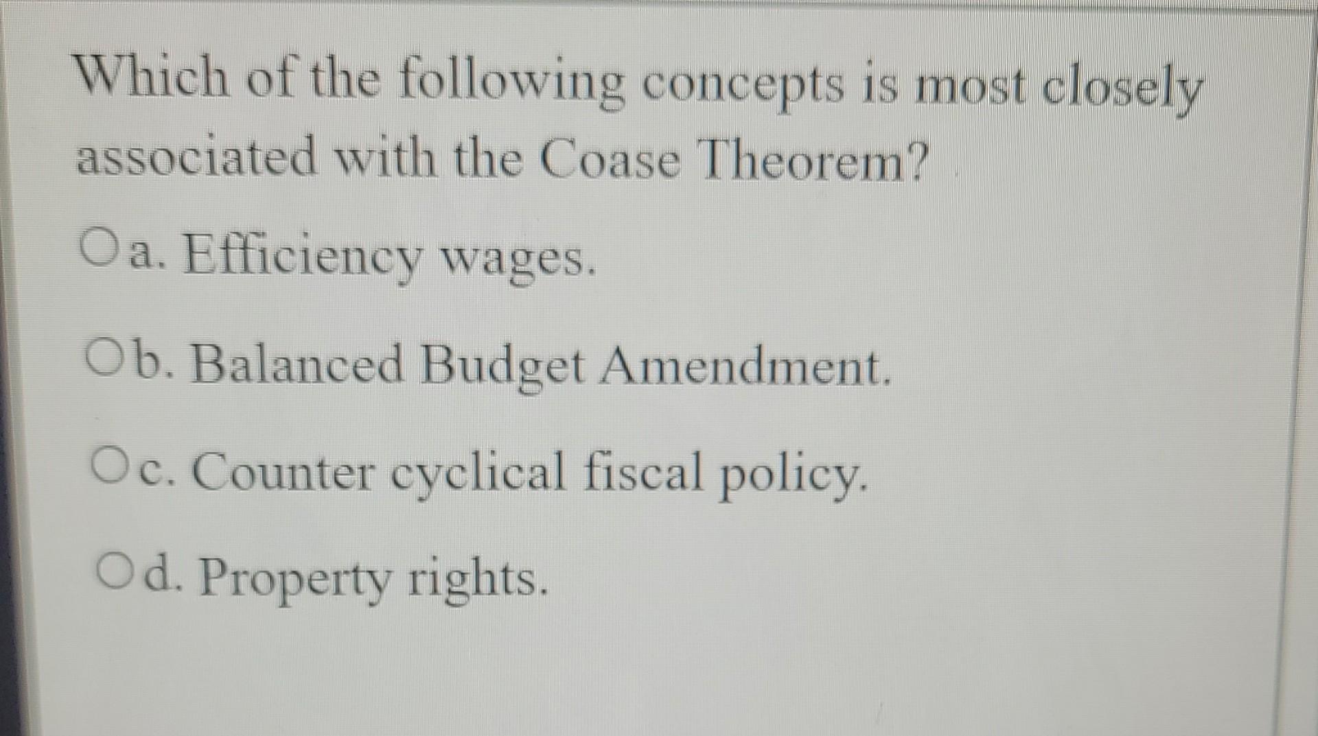 Solved Which Of The Following Topics Does The Coase Theorem | Chegg.com