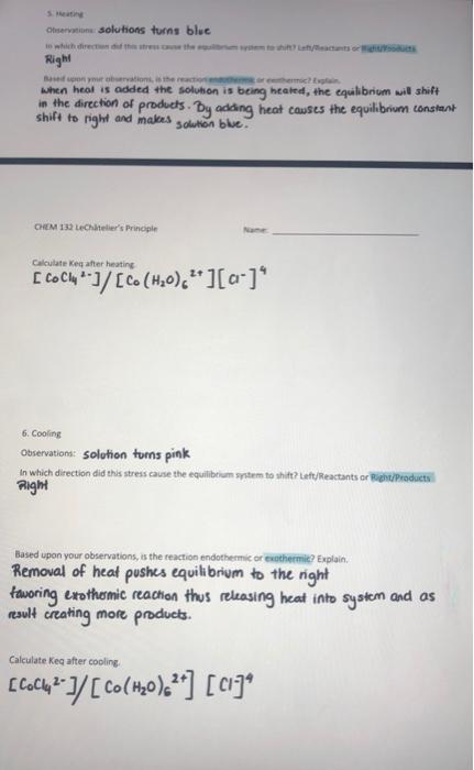 Solved Conclusions Average the calculated Keq values for 2, | Chegg.com