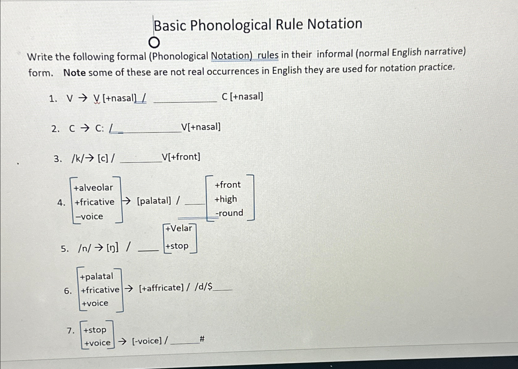 Solved Basic Phonological Rule NotationWrite the following | Chegg.com