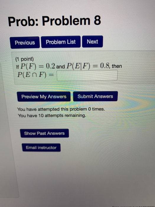 Solved Prob: Problem 8 Previous Problem List Next (1 point) | Chegg.com