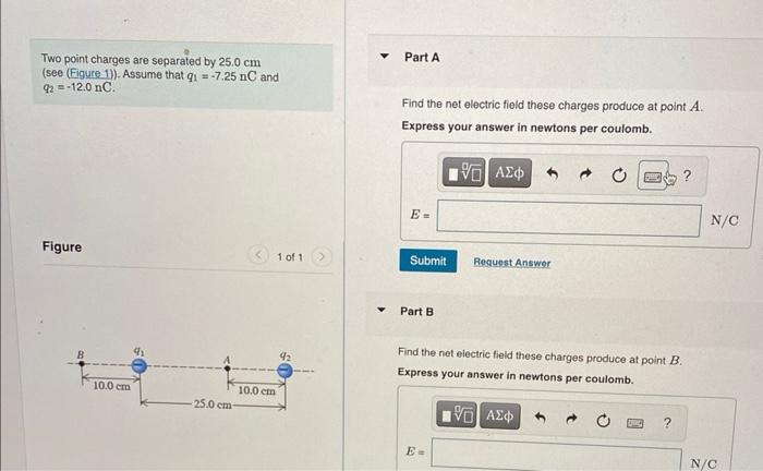 Solved Two point charges are separated by 25.0 cm (see | Chegg.com