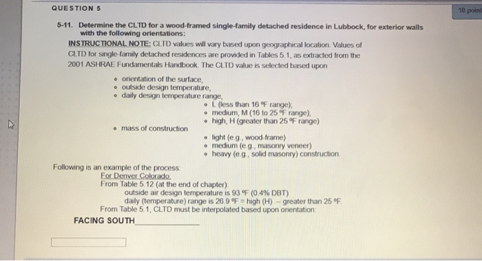 QUESTION 5 10 poi 5-11. Determine the CLTD for a | Chegg.com