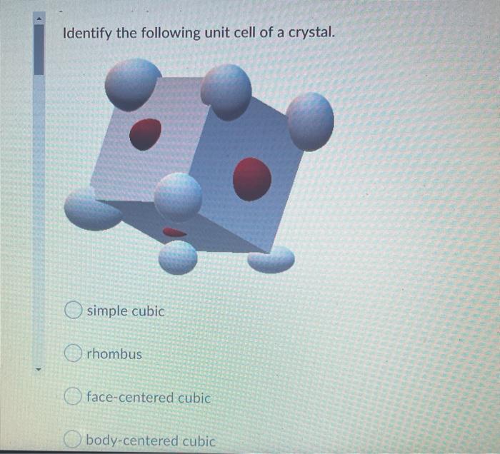 Solved Identify the following unit cell of a crystal. simple | Chegg.com