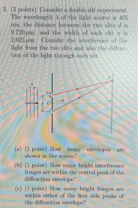 Solved 3. (3 Points) Consider A Double Slit Experiment. The | Chegg.com