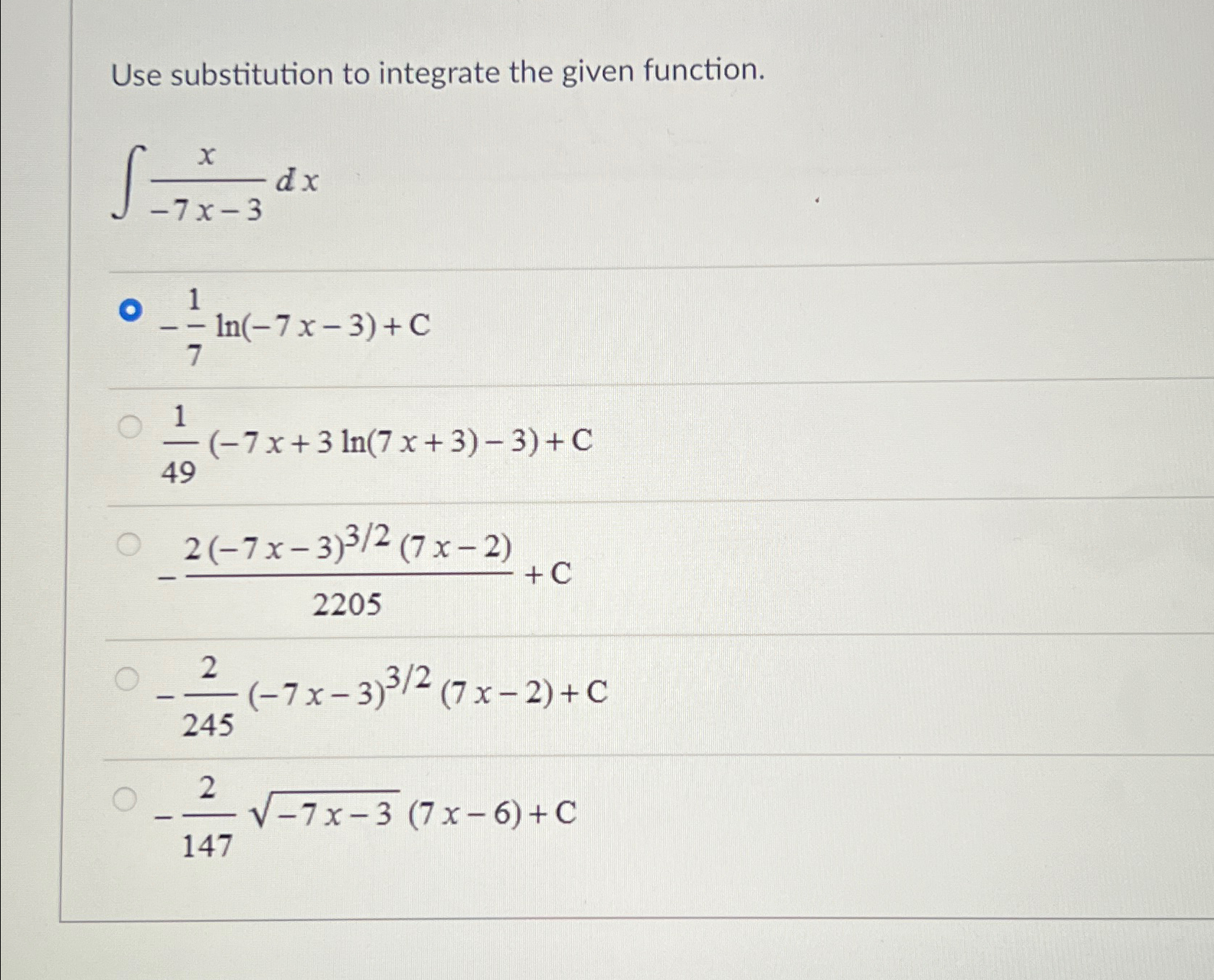 Solved Use substitution to integrate the given | Chegg.com