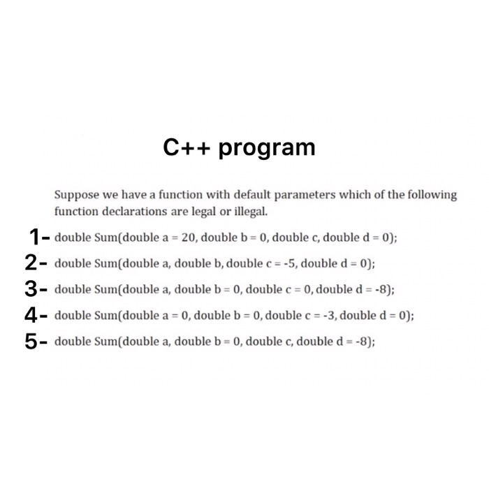 Solved C++ program Suppose we have a function with default | Chegg.com