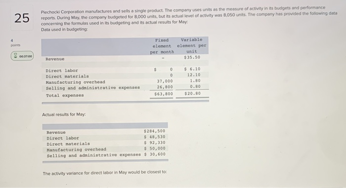 Solved 25 Piechocki Corporation manufactures and sells a | Chegg.com