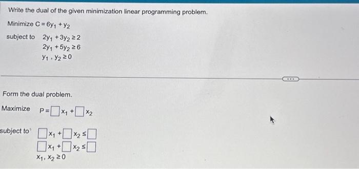 Solved Write the dual of the given minimization linear | Chegg.com