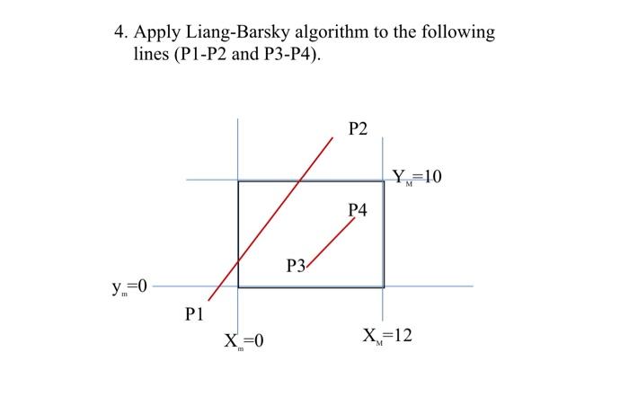 Solved 4. Apply Liang-Barsky algorithm to the following | Chegg.com