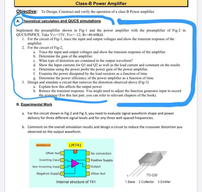 Class-B Power Amplifier Obiective: To Design, | Chegg.com