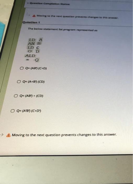 Solved Question completion Status Moving to the next | Chegg.com