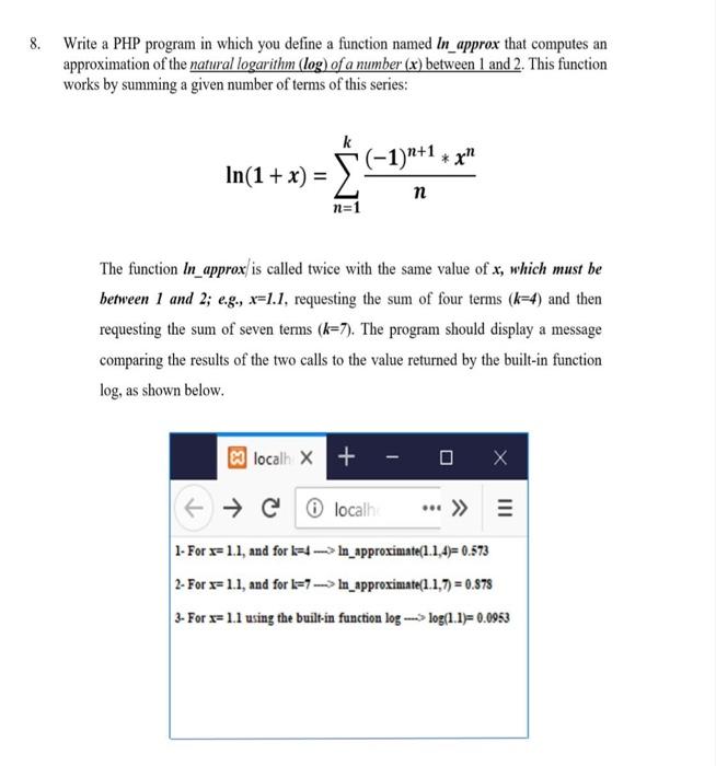 Solved 8. Write a PHP program in which you define a function | Chegg.com