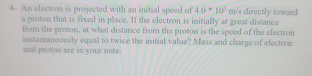 Solved 4- An electron is projected with an initial speed of | Chegg.com