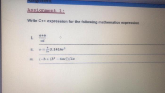 Solved Assignment 1 Write C - expression for the following | Chegg.com