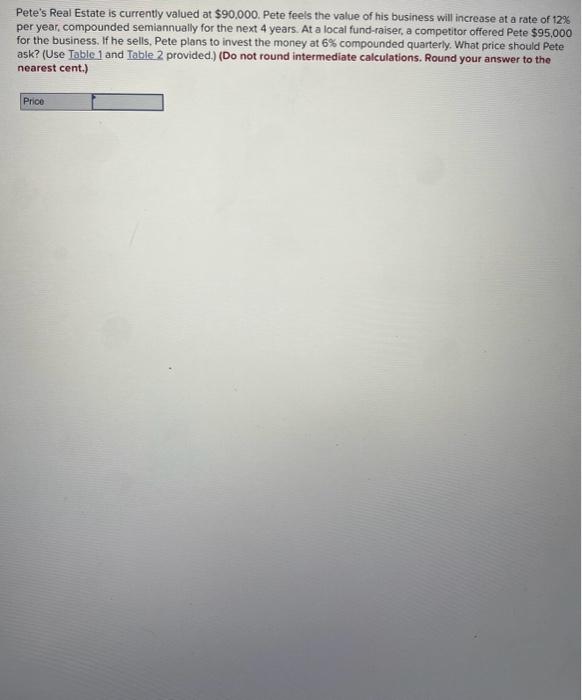 Solved Pete's Real Estate is currently valued at 90,000.