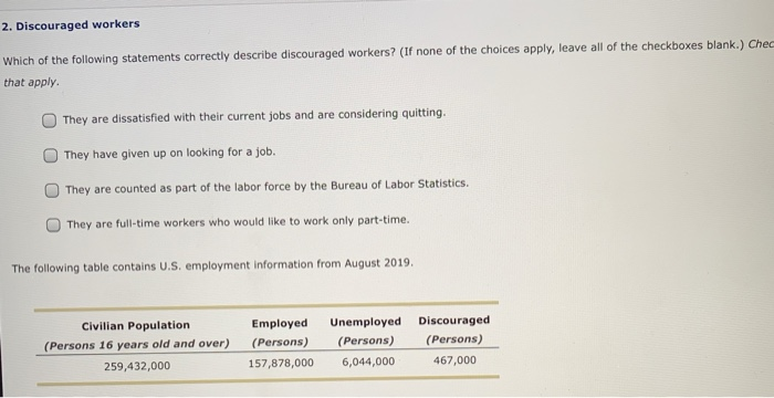 Solved 2. Discouraged Workers Which Of The Following | Chegg.com