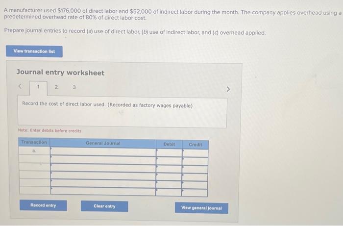 Solved A manufacturer used $176,000 of direct labor and | Chegg.com