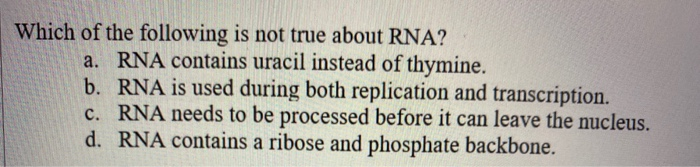 Solved Which of the following is not true about RNA? a. RNA | Chegg.com