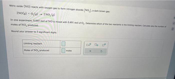 Solved Nitric oxide (NO) reacts with oxygen gas to form | Chegg.com