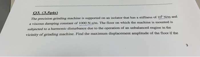 Solved 03. (3.5pts) The precision grinding machine is | Chegg.com