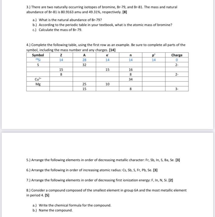 Solved 3.) There are two naturally occurring isotopes of