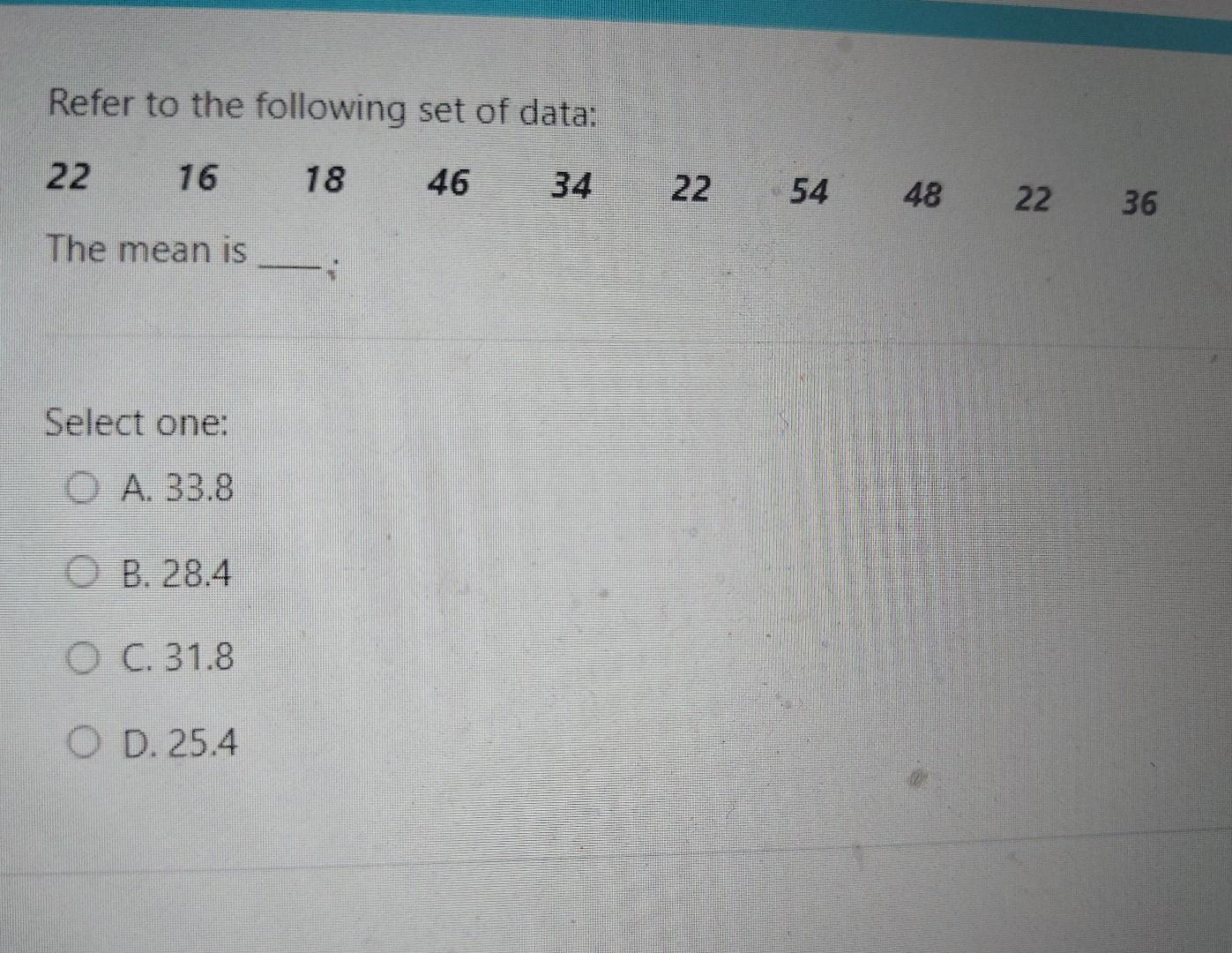 Solved Refer to the following set of data: 22 16 18 46 22 54 | Chegg.com